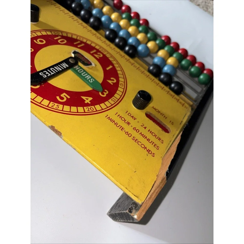 Vintage BRIO Wooden Abacus Calender Clock Time Toy Made In Sweden 1960s